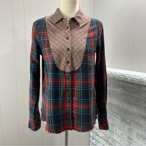 We the Free Allison Argent Long Sleeve Mixed Plaid Flannel Button Up Shirt S